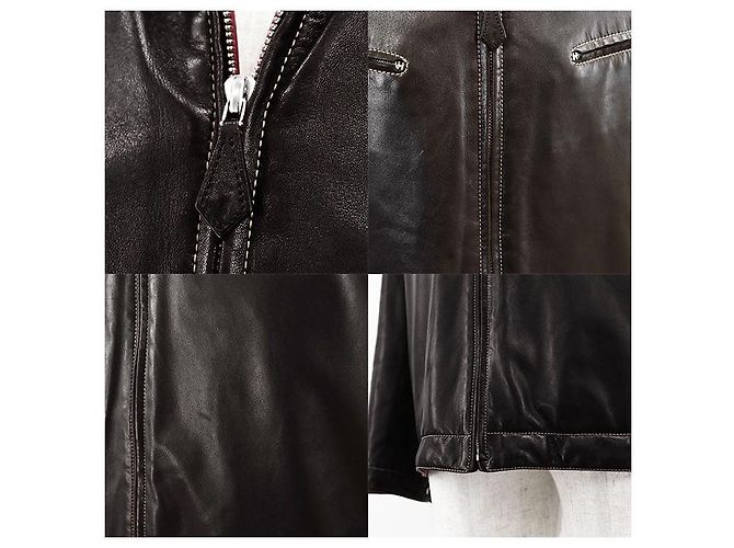 Hermès Giacca in pelle di agnello e pelle di vitello Hermes Marrone Bordò Marrone scuro - vista 3