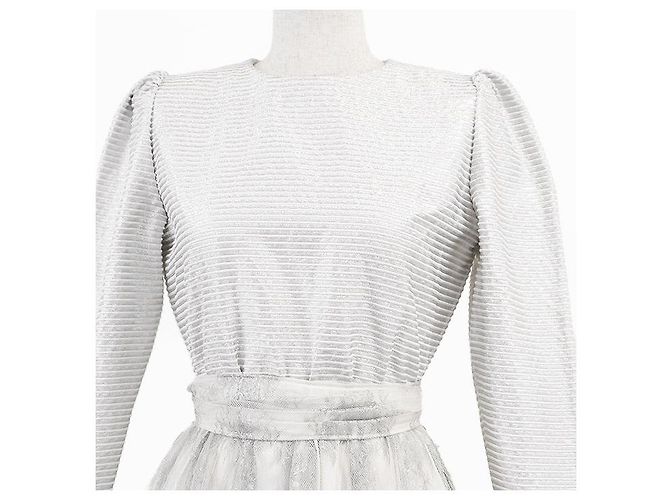 Christian Dior Boutique Wollmischungs-Langes Kleid Silber - Ansicht 2
