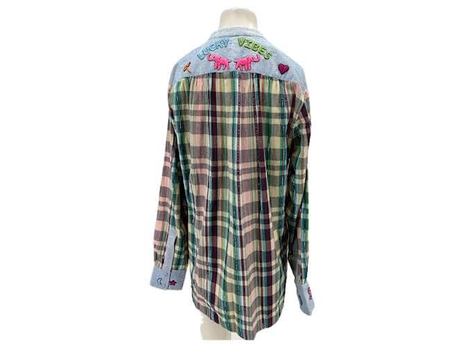 Autre Marque Karo- und Patchwork-Bluse Blau - Ansicht 2