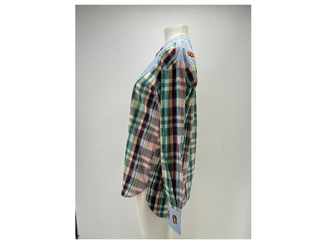 Autre Marque Karo- und Patchwork-Bluse Blau - Ansicht 3