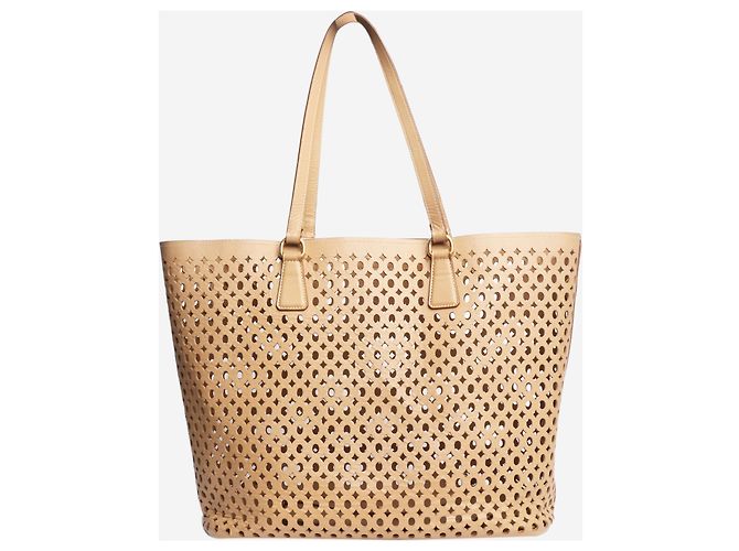 Prada Brauner Leder-Tote-Bag mit Laserschnitt - Größe - Ansicht 3