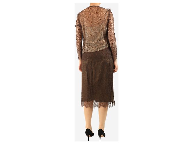 Autre Marque Conjunto de top y falda de encaje marrón - talla L - vista 2