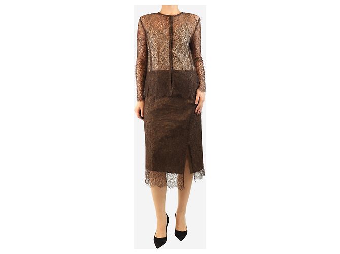 Autre Marque Conjunto de top y falda de encaje marrón - talla L - vista 3