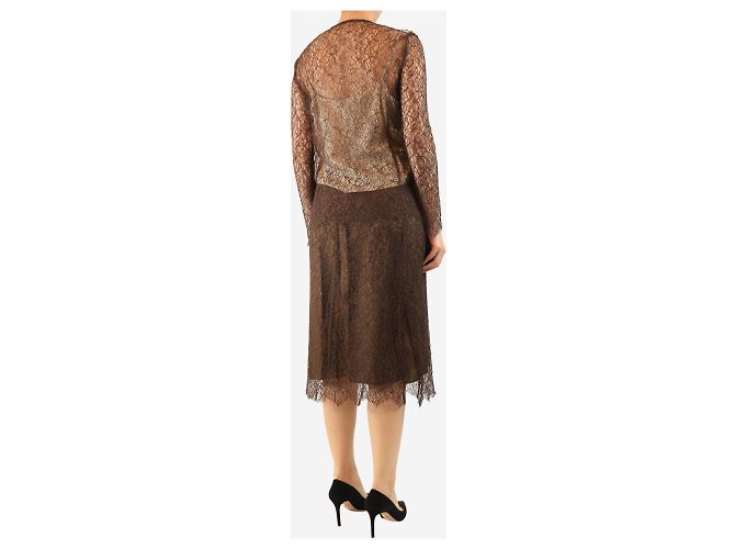 Autre Marque Conjunto de top y falda de encaje marrón - talla L - vista 4