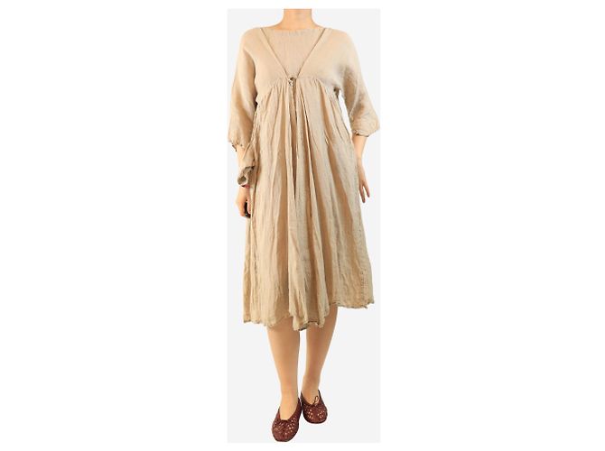 Autre Marque Oversized-Kleid aus Leinen in Haferfarbe - Einheitsgröße - Ansicht 3