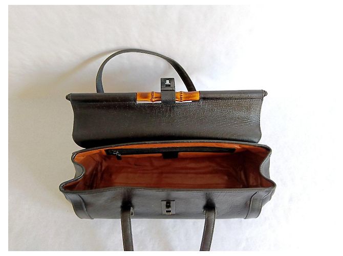 Gucci Bamboo Borsa a Mano in Pelle Nera Nero - vista 12