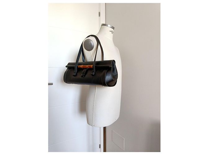 Gucci Bamboo Borsa a Mano in Pelle Nera Nero - vista 16