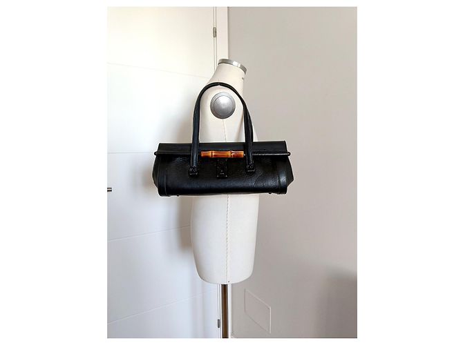 Gucci Bamboo Borsa a Mano in Pelle Nera Nero - vista 17