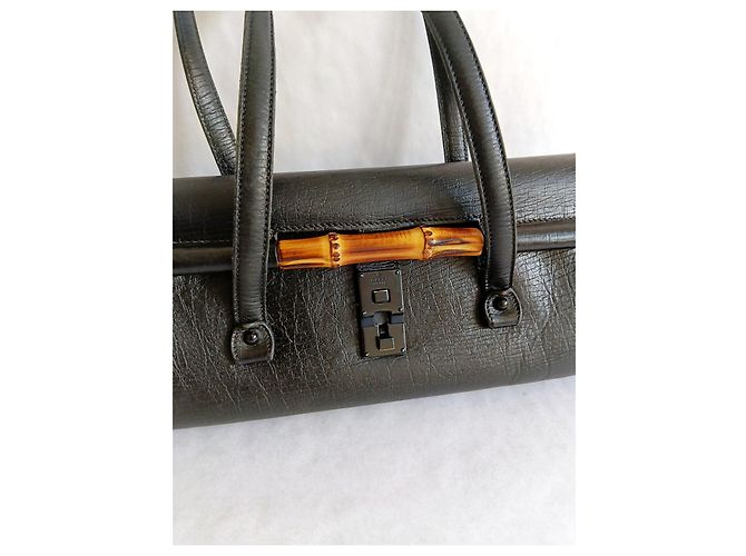 Gucci Bamboo Borsa a Mano in Pelle Nera Nero - vista 7