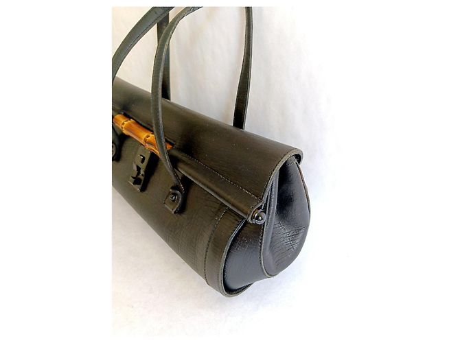 Gucci Bamboo Borsa a Mano in Pelle Nera Nero - vista 8
