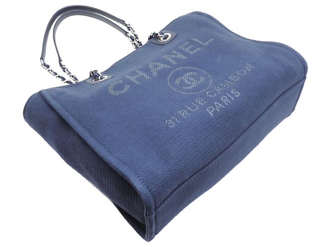 Chanel Deauville MM Schultertasche Marineblau - Ansicht 3