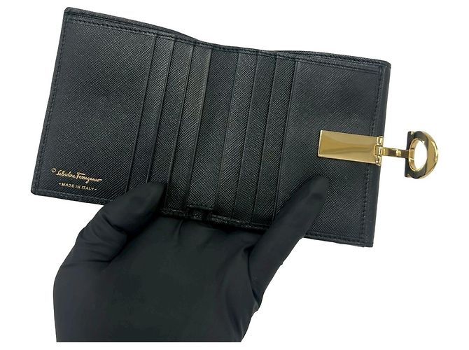 Gancini Salvatore Ferragamo Leder-Bifold-Geldbörse Schwarz - Ansicht 7