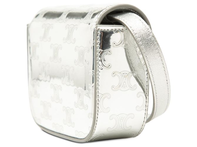 Céline Celine Claude Crossbody Mini Triomphe in pelle di vitello metallizzata argento - vista 2