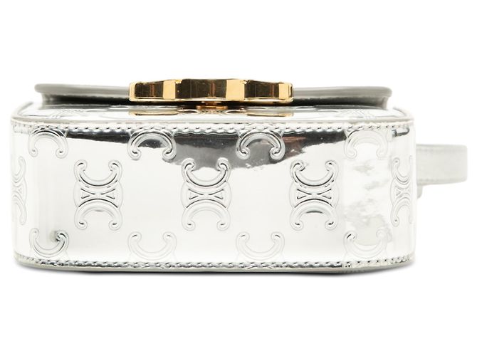 Céline Celine Claude Crossbody Mini Triomphe in pelle di vitello metallizzata argento - vista 3