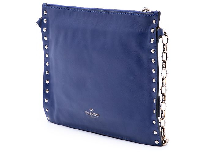 Borsa a tracolla Valentino in pelle blu Rockstud con tripla zip Blu navy - vista 2