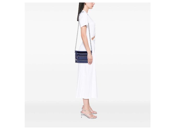 Borsa a tracolla Valentino in pelle blu Rockstud con tripla zip Blu navy - vista 6