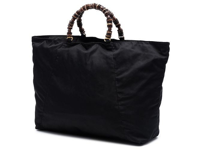 Prada Black Tessuto Tote mit Perlenhenkel Schwarz - Ansicht 2