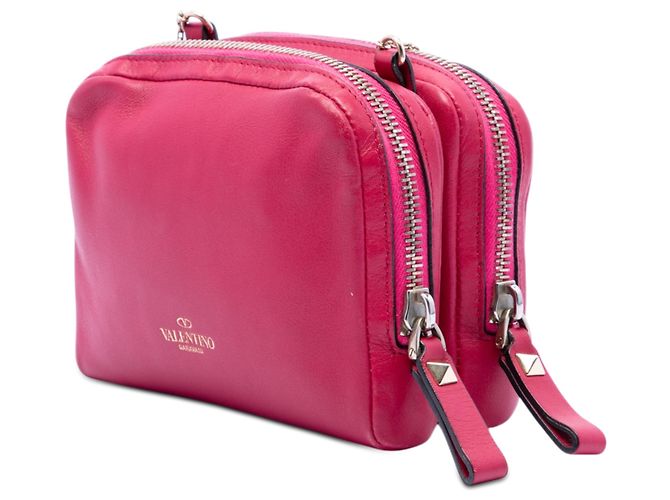 Bolso bandolera Valentino Pink Leather Rockstud Double Zip Chain Rosa - vista 2