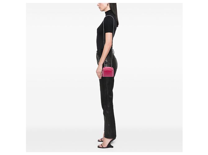 Bolso bandolera Valentino Pink Leather Rockstud Double Zip Chain Rosa - vista 6