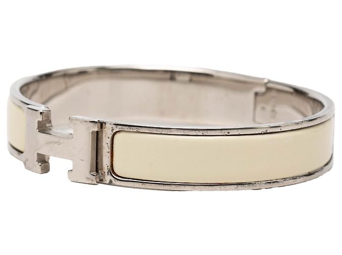 Bracciale Hermès Clic H in smalto bianco stretto PM Crudo - vista 2