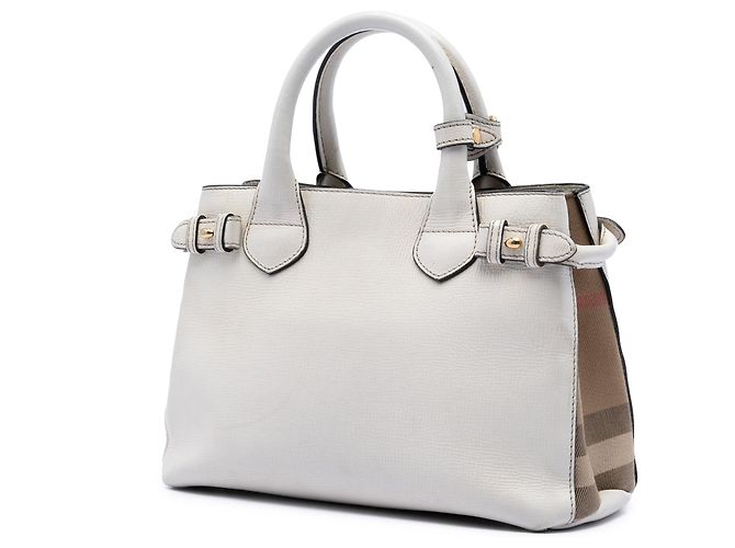 Borsa Satchel Burberry White Small in pelle e House Check - vista 2