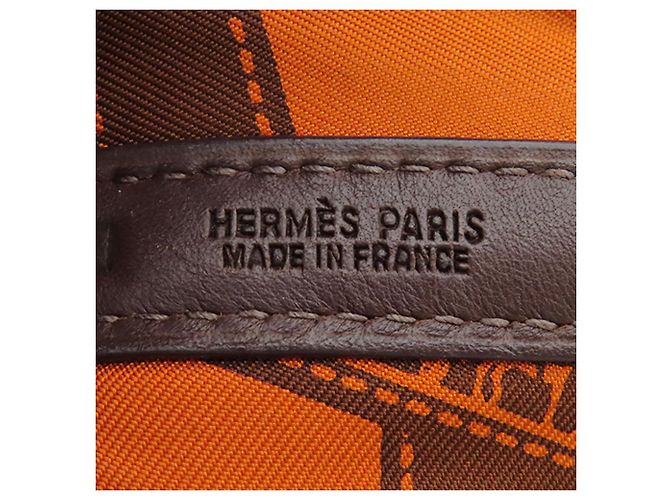 Hermès Garden Party 30 en cuir Swift marron et soie Bolduc Twilly - vue 6