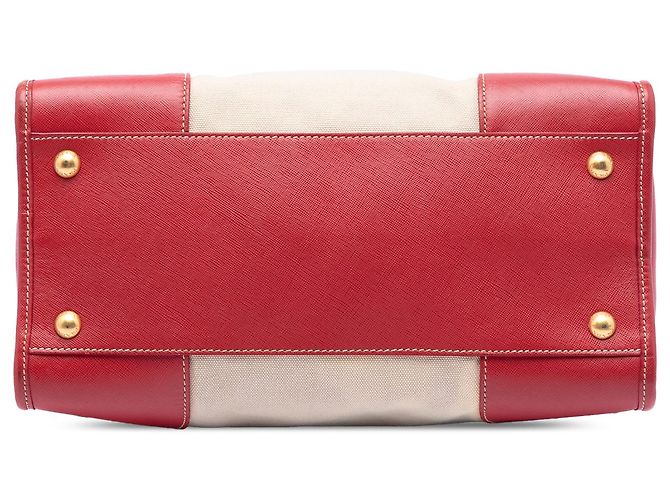 Borsa Prada Beige Saffiano Trimmed Canvas Canapa Logo - vista 3