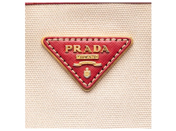 Borsa Prada Beige Saffiano Trimmed Canvas Canapa Logo - vista 5