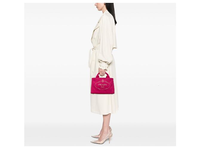 Borsa Prada Pink Small Canvas Canapa Logo Rosa - vista 6