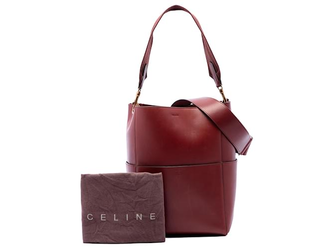 Céline Borsa a secchiello Celine Red Medium in pelle Sangle Rosso Bordò - vista 7
