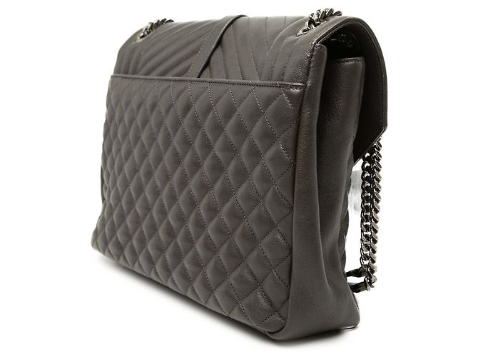 Saint Laurent College Tasche aus grauem Triquilt-Schafsleder mit Monogramm, Größe Large - Ansicht 2