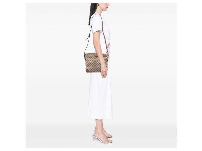 Gucci Beige GG Canvas Web Crossbody - vista 5