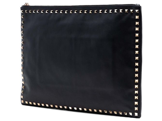 Clutch Rockstud in pelle nera grande Valentino Nero - vista 2