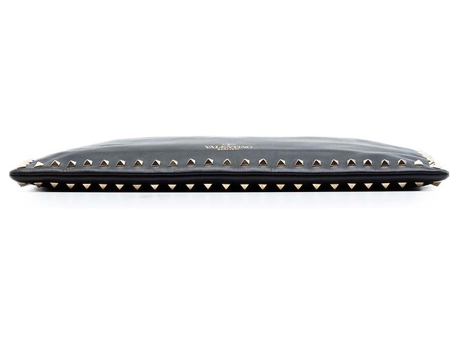 Clutch Rockstud in pelle nera grande Valentino Nero - vista 3