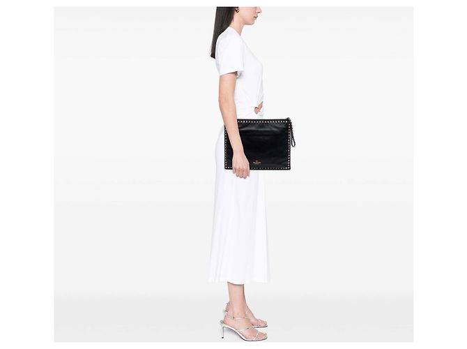 Clutch Rockstud in pelle nera grande Valentino Nero - vista 6
