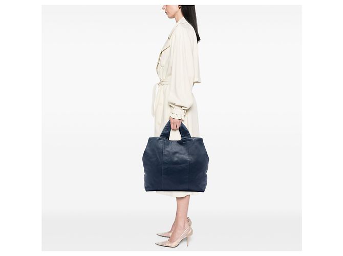 Prada Blue Vitello Daino Shopper Tote Blau Dunkelblau - Ansicht 6