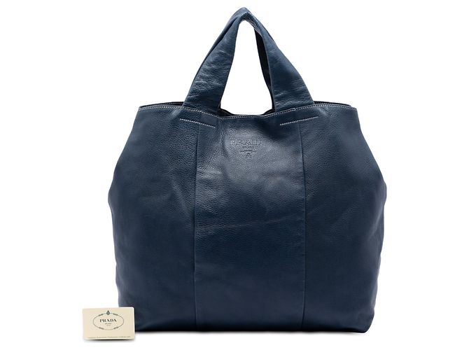 Prada Blue Vitello Daino Shopper Tote Blau Dunkelblau - Ansicht 7