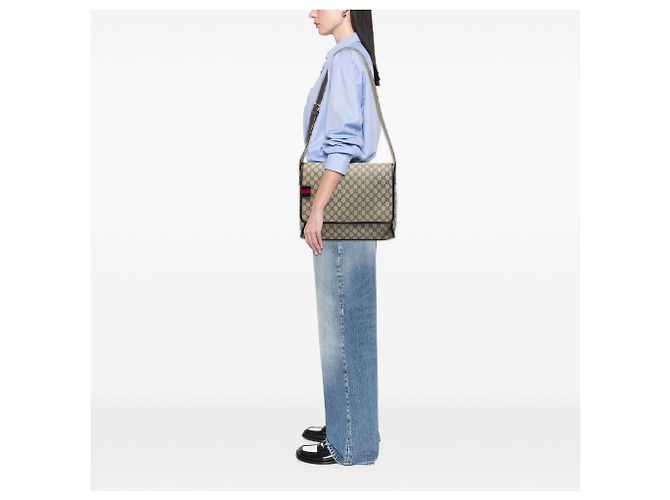 Borsa Messenger Gucci Beige GG Supreme Web - vista 6