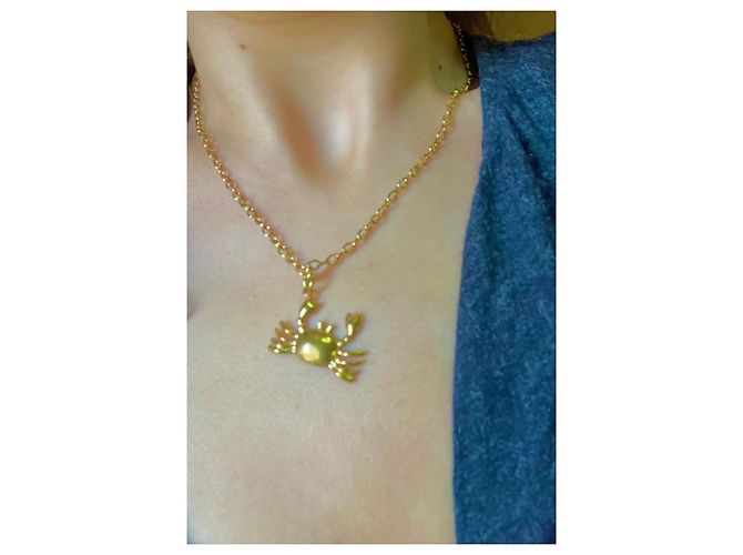 Autre Marque Collana in Acciaio Inossidabile Color Oro con Pendente Granchio D'oro - vista 5