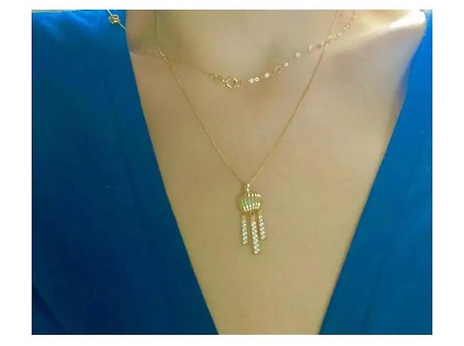 Autre Marque Collana in argento sterling placcato oro con pendente a nappa D'oro - vista 4
