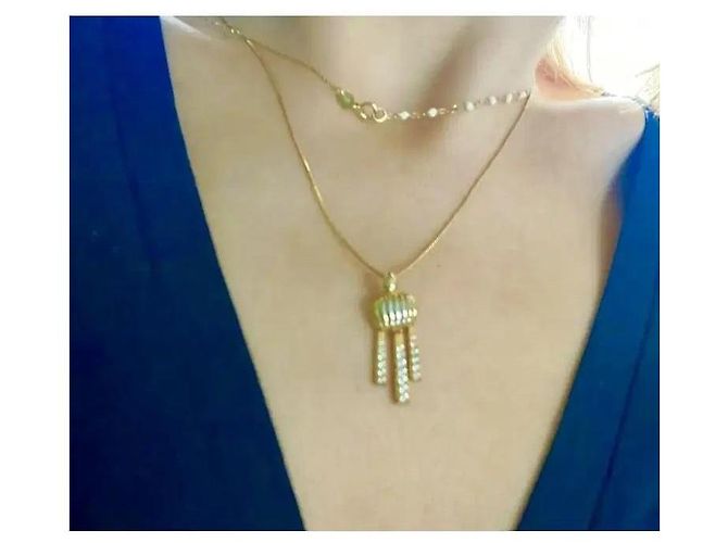 Autre Marque Collana in argento sterling placcato oro con pendente a nappa D'oro - vista 5
