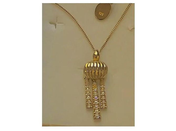 Autre Marque Collana in argento sterling placcato oro con pendente a nappa D'oro - vista 8