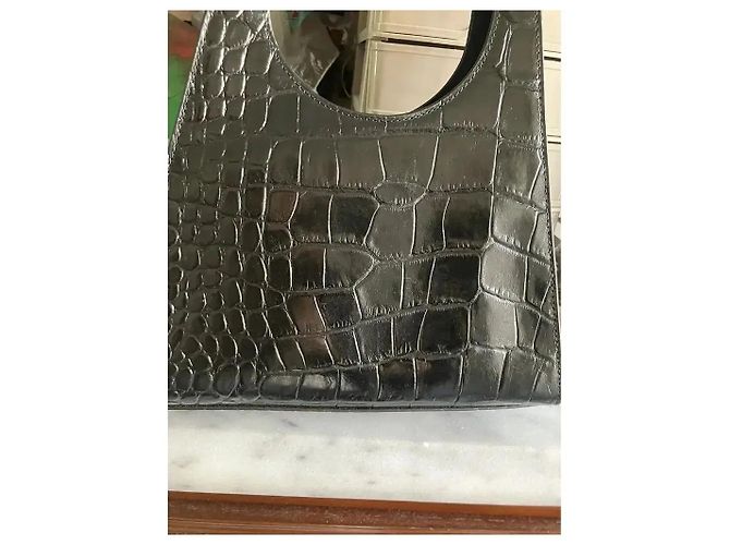 Staud Rey Borsa a tracolla in pelle stampa coccodrillo - Nero - vista 7