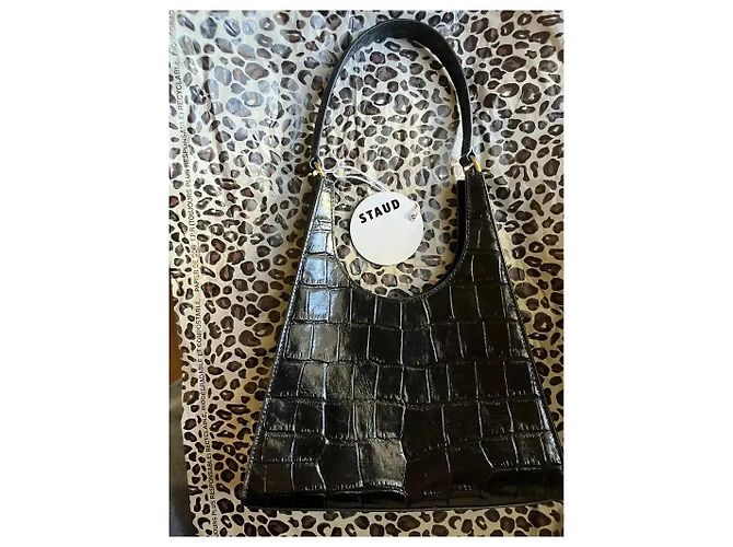 Staud Rey Borsa a tracolla in pelle stampa coccodrillo - Nero - vista 9