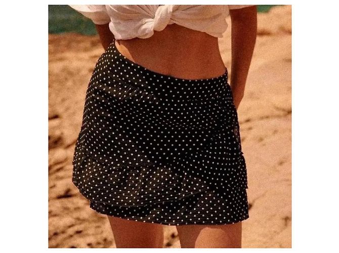 SéZane Short-saia de bolinhas com babados - Preto - vista 2