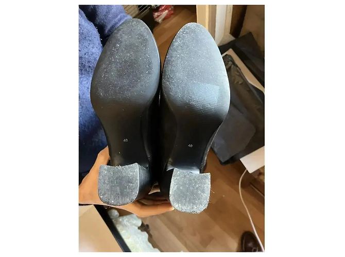 Autre Marque Sisley Botas altas de cuero negro con tacón de bloque - vista 11