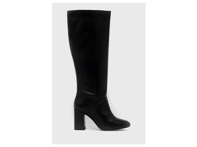 Autre Marque Sisley Botas altas de cuero negro con tacón de bloque - vista 2