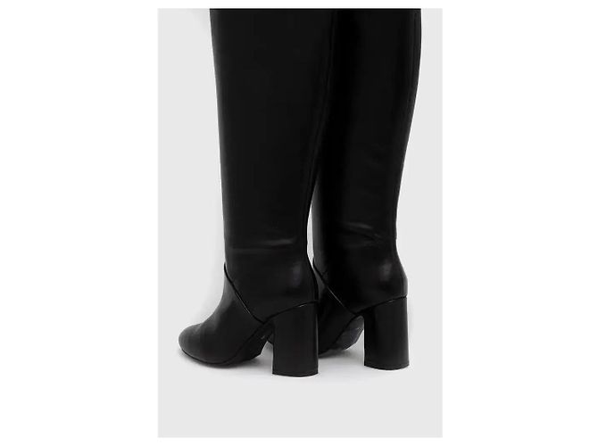 Autre Marque Sisley Botas altas de cuero negro con tacón de bloque - vista 3