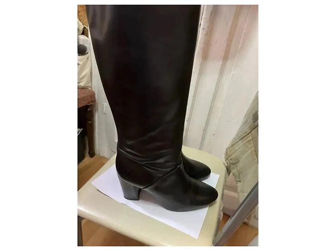 Autre Marque Sisley Botas altas de cuero negro con tacón de bloque - vista 4