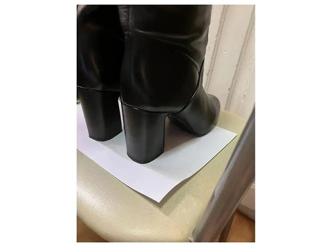 Autre Marque Sisley Botas altas de cuero negro con tacón de bloque - vista 8
